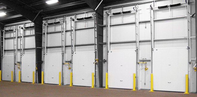 A vertical lift door